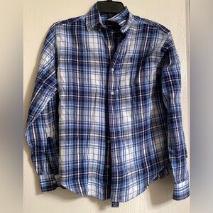 Ralph Lauren Plaid Button Long Sleeve Cotton Polo Shirt White Blue Women Medium